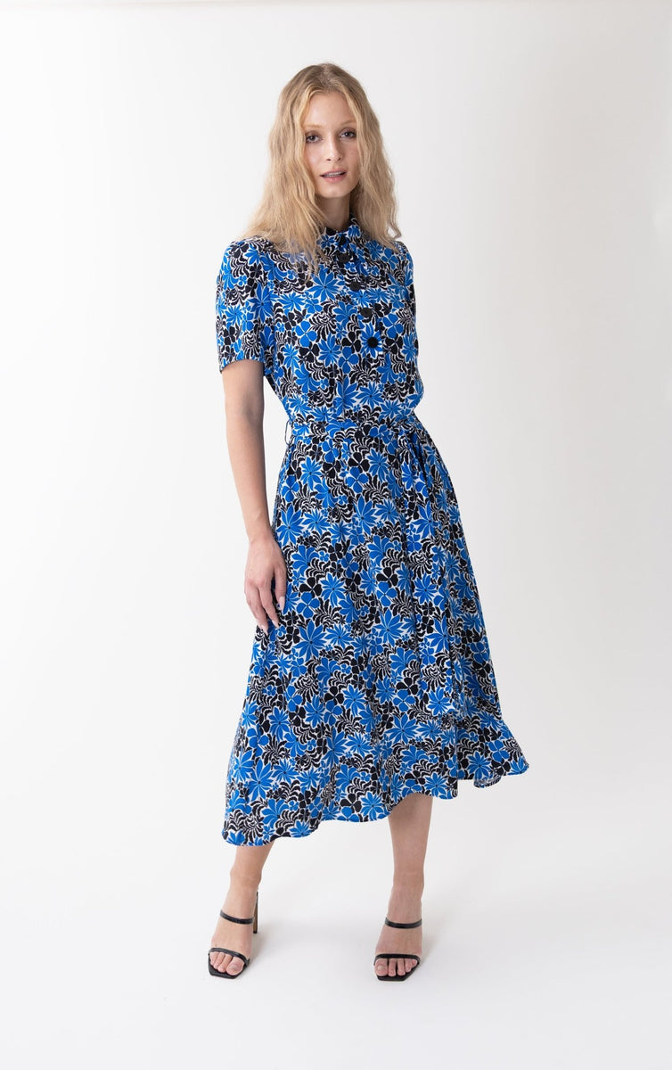 Isabel Dress Blue Flora | Midi Shirtdress | Crono Zee Crono Zee Isabel Dress Blue Flora | Midi Shirtdress | Crono Zee Crono Zee