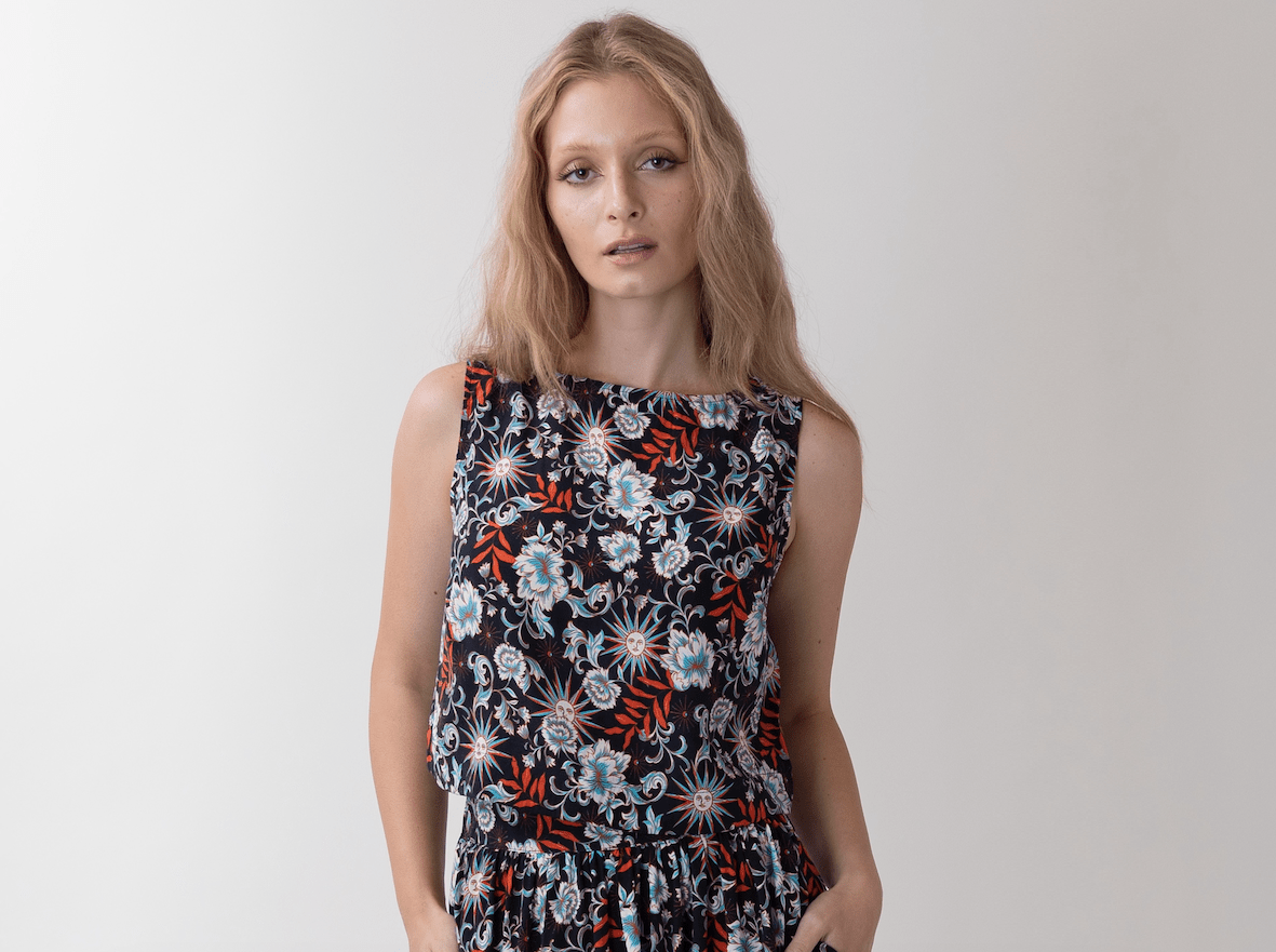 Astrud Top – Orange Solstice Garden | Sleeveless Tank | Crono Zee